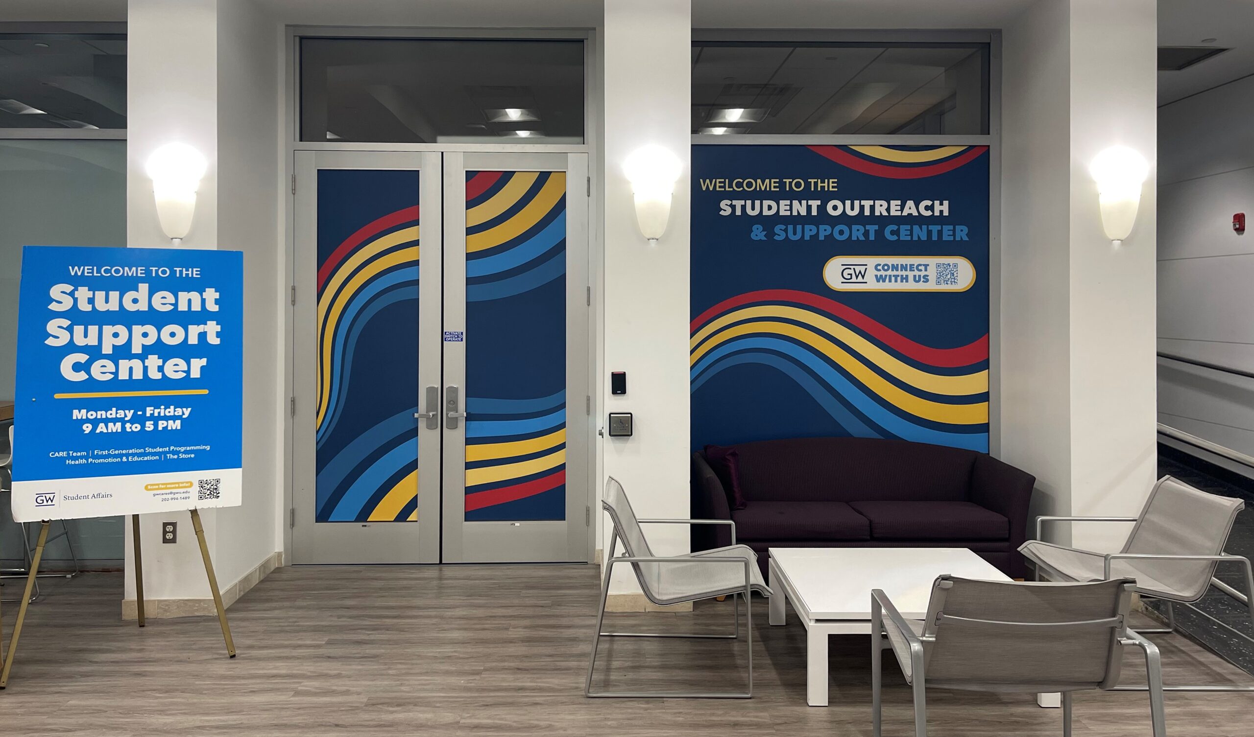 Door and Window Graphic Installation for the Student Support Center in George Washington University in Washington DC.